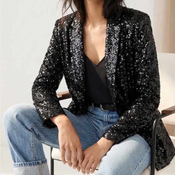 Express Jackets & Blazers - NWT EXPRESS Women's Open Front Sequined Black Blazer